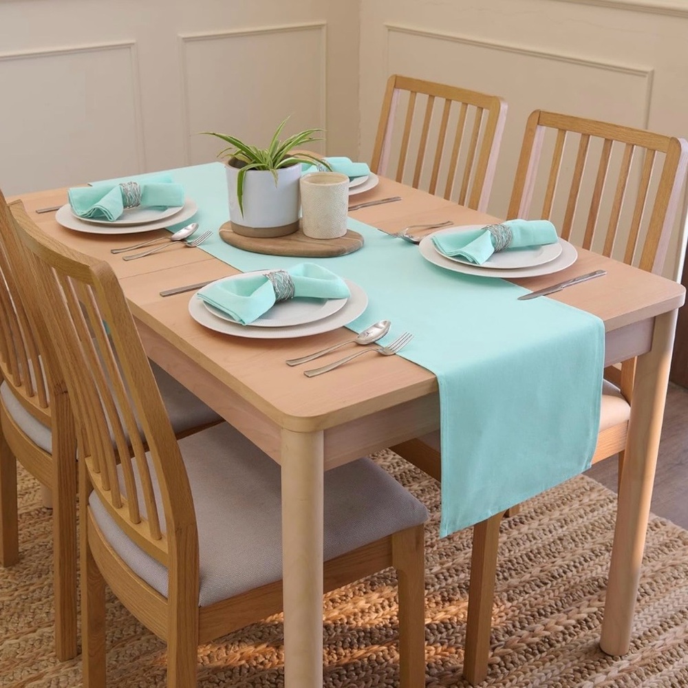 Table Runner 13"x72" Long Cotton Canvas Fabric Egg Blue Machine Washable